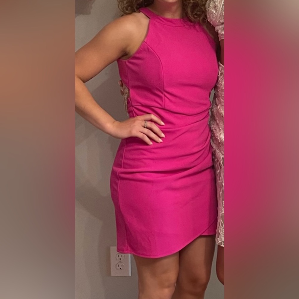 Pink dress with fringe back